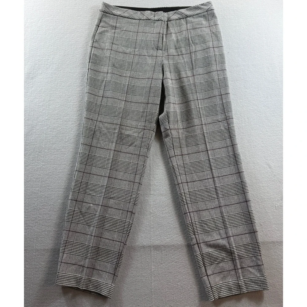 Investments Dress Pants Womens 12R Black White Plaid Glen Check Straight 34x30